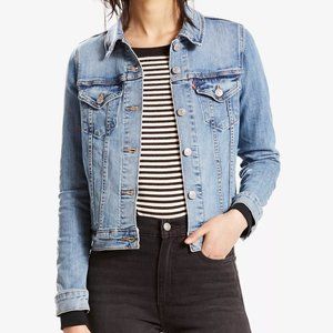 Levi's denim jacket cropped and fitted with medium to light wash